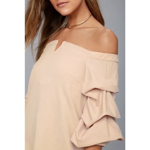 J.O.A. Kali Blush Pink Off-the-Shoulder Mini‎ Dress Size Small Bishop Sleeve - Picture 3 of 7